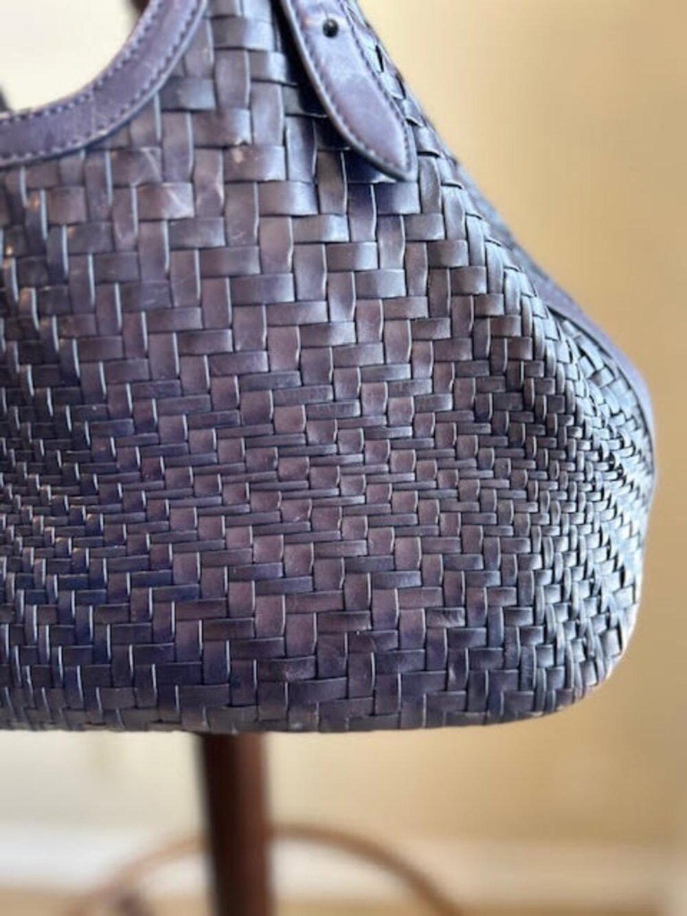 Cole Haan Genevieve Triangle Tote Navy Woven Leather - Picture 9 of 12